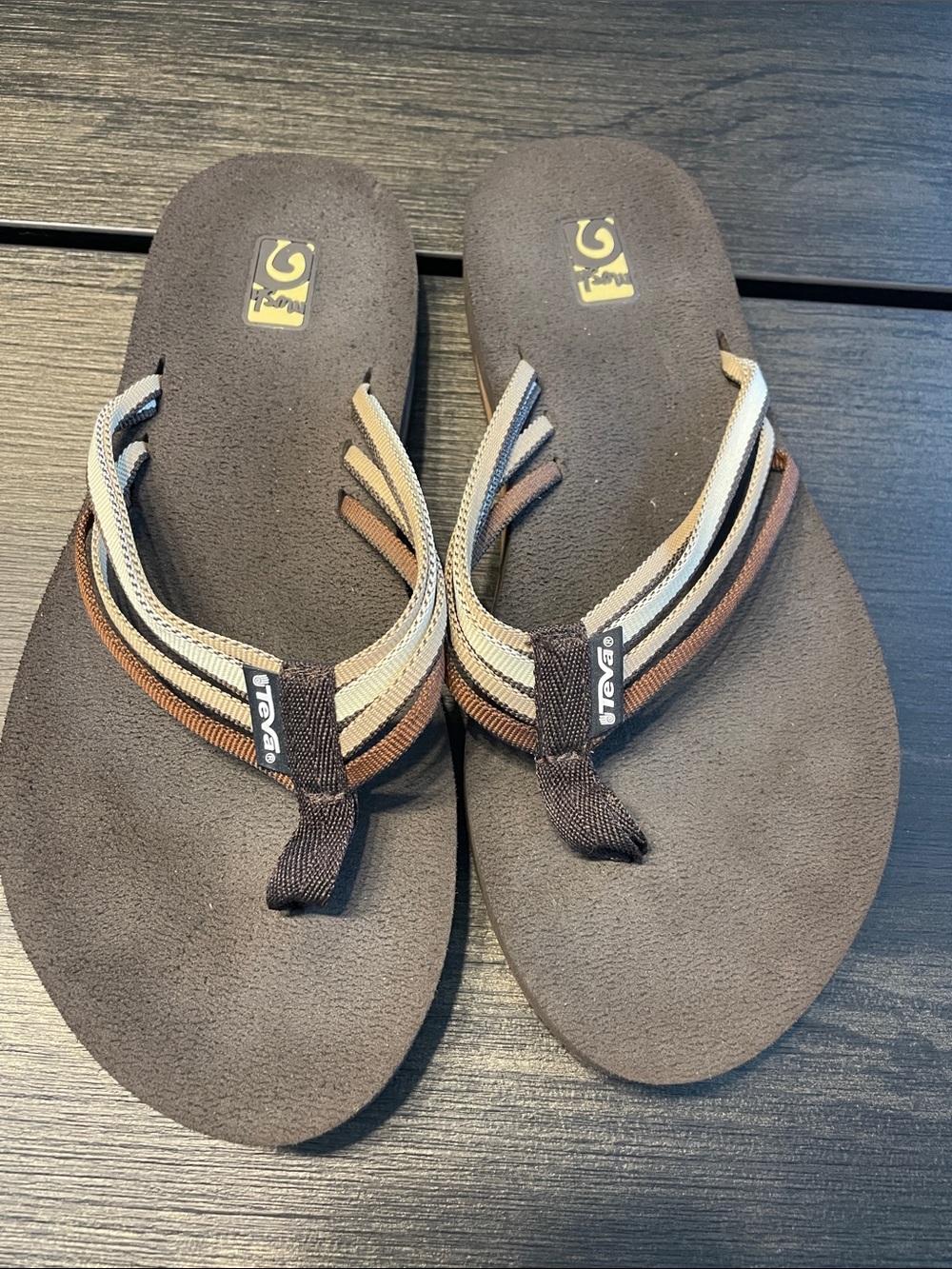 Teva Brown Multi-Striped Women's Flip Sandals